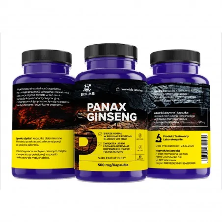 Panax ginseng, ekstrakts standartizēts uz 10% ginzenozīdu 500 mg, 60 kapsulas