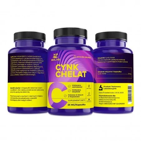 Chélate de zinc 25 mg, 60 capsules