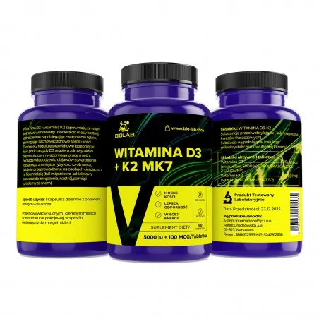 Vitamina D3 + K2 MK7 5000 IU, 60 comprimidos