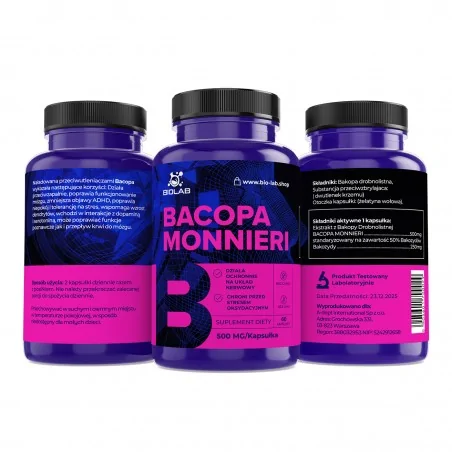 Bacopa monnieri, estratto titolato al 50% in bacosidi 500 mg, 60 capsule