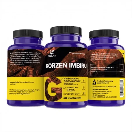 Korzeń imbiru, standaryzowany ekstrakt 5% gingeroli 550 mg, kapsułki 60 szt.