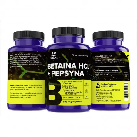 Betaină HCl + pepsină 800 mg, 60 capsule