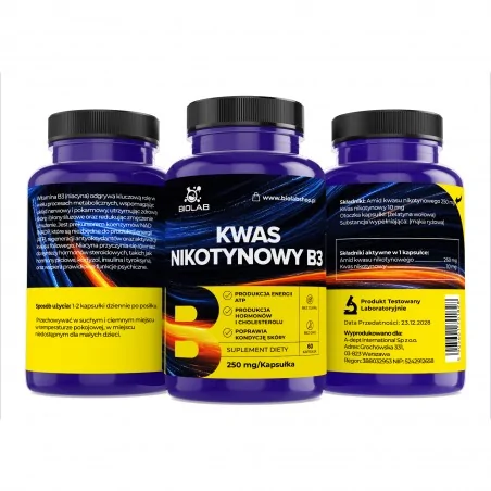 B3-vitamin niacin 250 mg, 60 kapszula