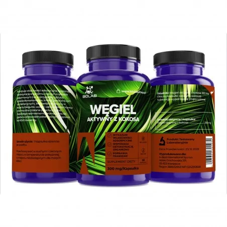 Carbón activado de coco 300 mg, 60 cápsulas