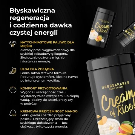 Cream of Rice, UNBREAKABLE Karaś x Biolab, odżywczy posiłek ryżowy o smaku mango, 1 kg