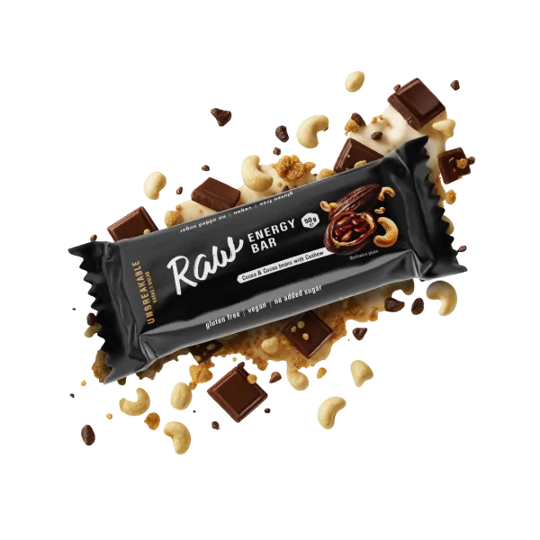 RAW Energy Bar, UNBREAKABLE Karaś x Biolab, baton energizant cacao și nuci caju, 50g