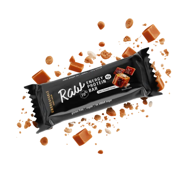 RAW Energy 20% Protein Bar, UNBREAKABLE Karaś x Biolab, Proteinriegel Gesalzenes Karamell, 50g