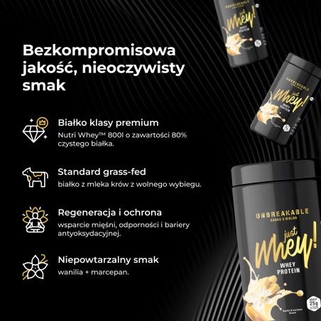 Just Whey! odżywka białkowa premium Nutri Whey™ , UNBREAKABLE Karaś x Biolab, smak wanilia-marcepan 1 kg