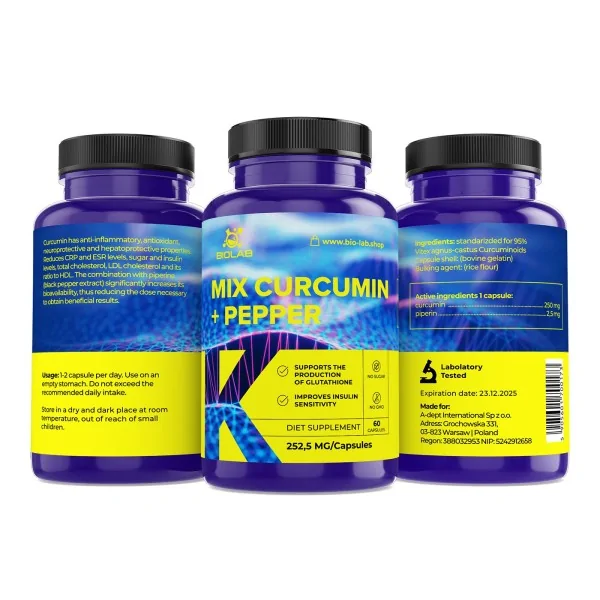 Kurkumin + Piperin, standardizovaný extrakt 95% kurkuminoidů 252.5 mg, 60 kapslí