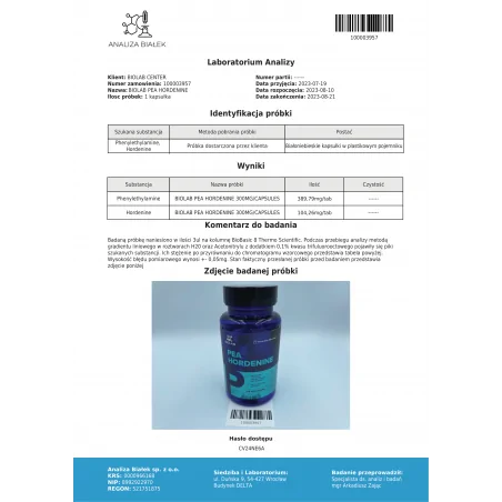 PEA + hordenine 300 mg, 60 cápsulas