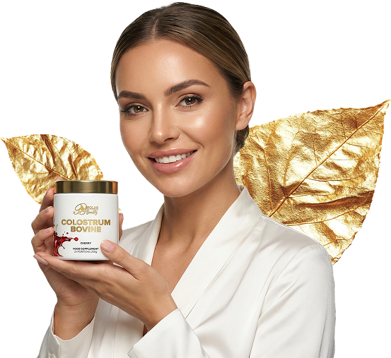 Woman holding a package of Bovine Colostrum