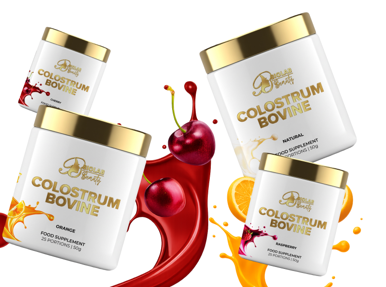 Packages of Biolab Bovine Colostrum in various flavors