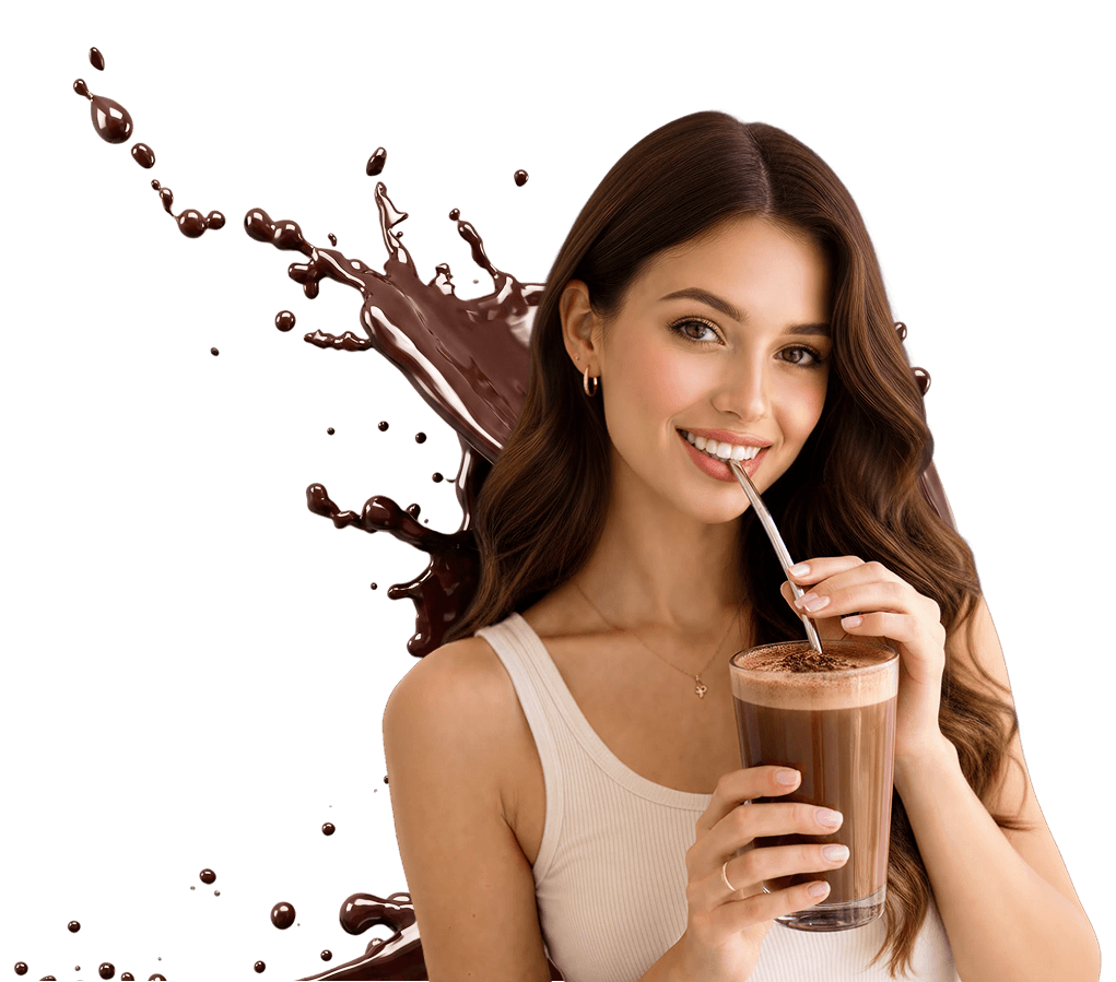 Uśmiechnięta kobieta próbująca Chocolate Dreamzzz by Biolab