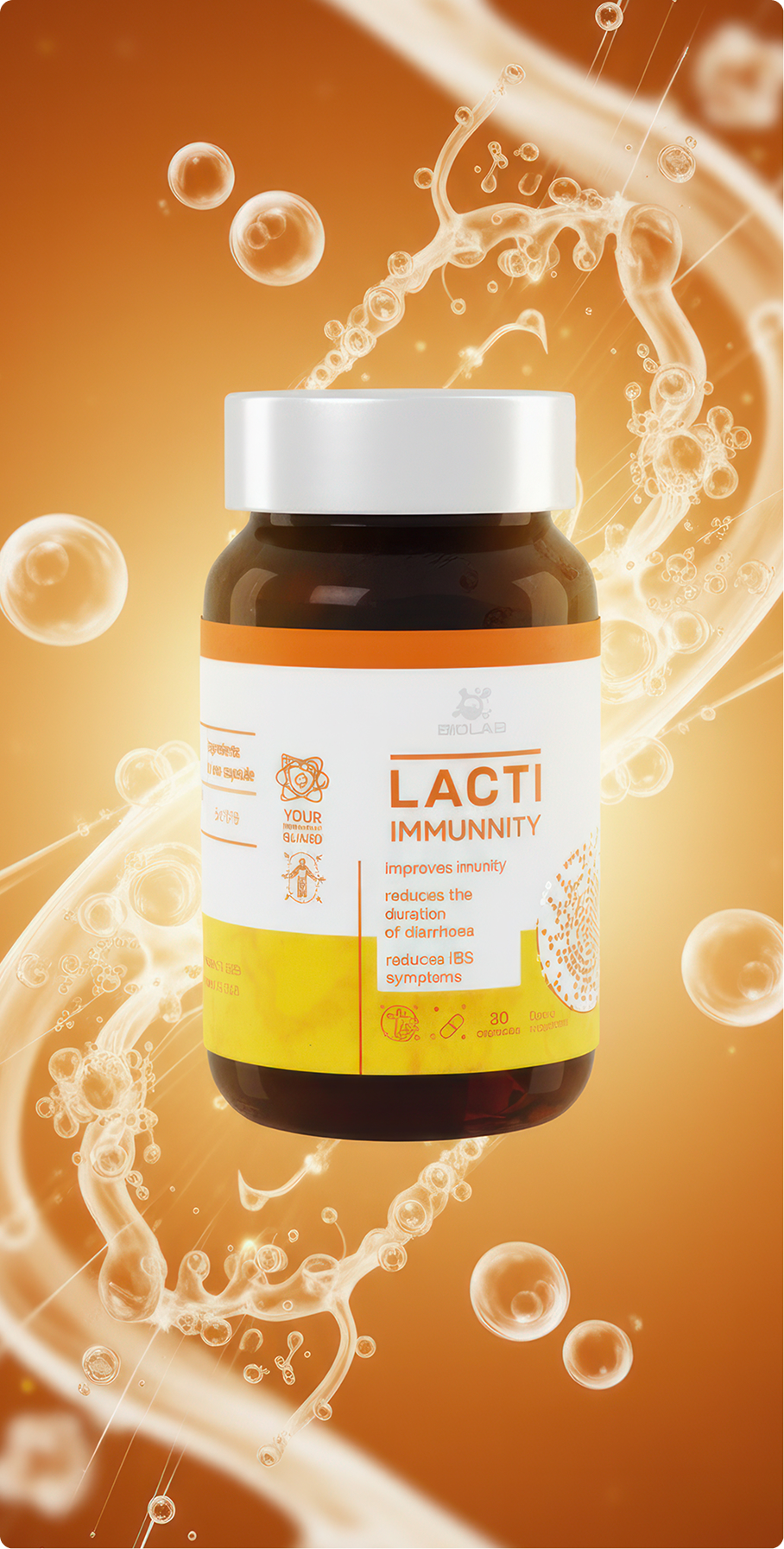 suplement diety lacti immunnity na pomarańczowym tle