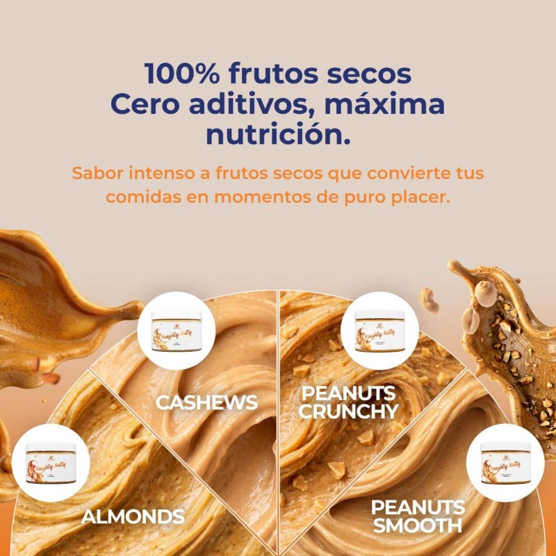 Crema de cacahuete 100% Smooth/Crunchy, NAUGHTY NUTTY, 500g