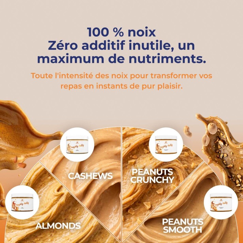 Purée d'arachides 100% Smooth/Crunchy, NAUGHTY NUTTY, 500g