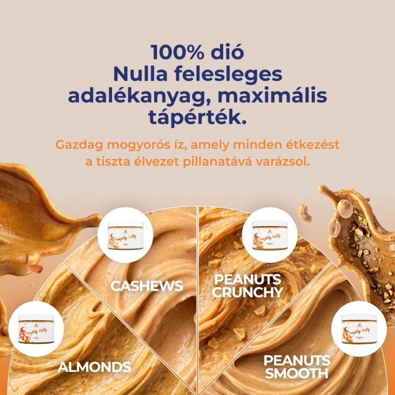 100% Földimogyoróvaj Smooth/Crunchy, NAUGHTY NUTTY, 500g