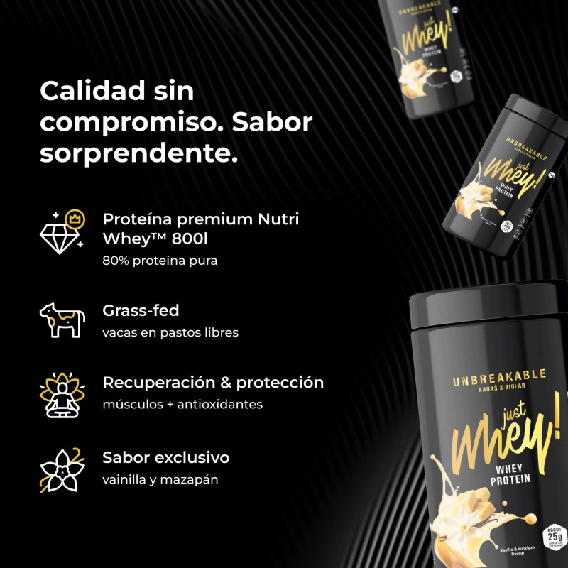 Just Whey! proteína en polvo premium Nutri Whey™, UNBREAKABLE Karaś x Biolab, sabor vainilla-marzapán 1 kg