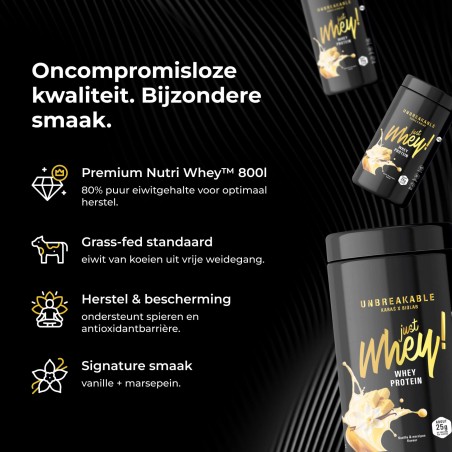 Just Whey! premium whey eiwitpoeder Nutri Whey™, UNBREAKABLE Karaś x Biolab, smaak vanille-marsepein 1 kg