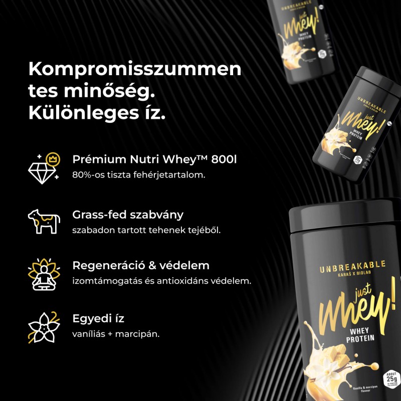 Just Whey! prémium tejsavó fehérje Nutri Whey™, UNBREAKABLE Karaś x Biolab, vanília-marcipán íz 1 kg