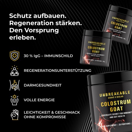 Goat Colostrum - Ziegenkolostrum 30% IgG, UNBREAKABLE Karaś x Biolab, Geschmack Schokolade 50g (25 Portionen)