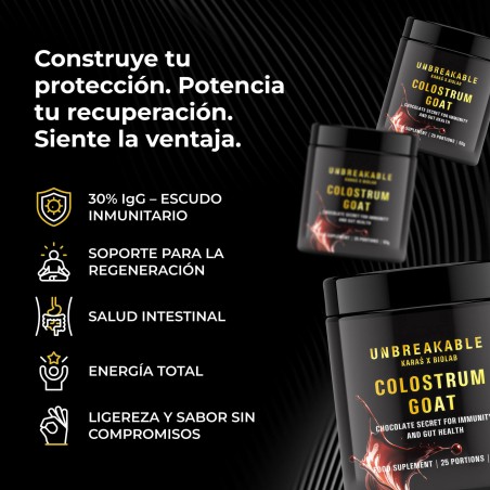 Goat Colostrum - calostro de cabra 30% IgG, UNBREAKABLE Karaś x Biolab, sabor chocolate 50g (25 raciones)