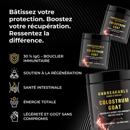 Goat Colostrum - colostrum de chèvre 30% IgG, UNBREAKABLE Karaś x Biolab, saveur chocolat 50g (25 portions)