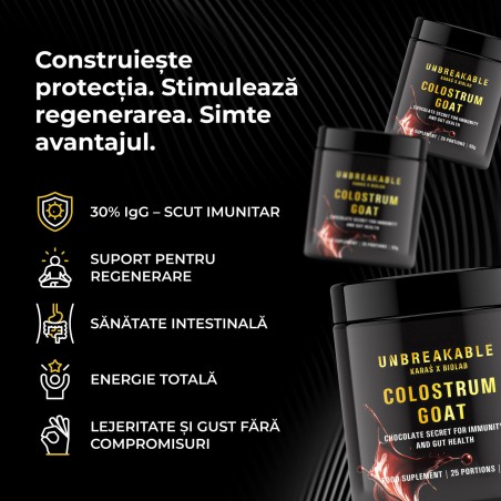 Goat Colostrum - colostru de capră 30% IgG, UNBREAKABLE Karaś x Biolab, aromă de ciocolată 50g (25 porții)