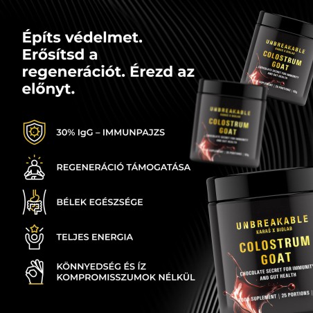 Goat Colostrum - kecskekolostrum 30% IgG, UNBREAKABLE Karaś x Biolab, csokoládé ízű 50g (25 adag)