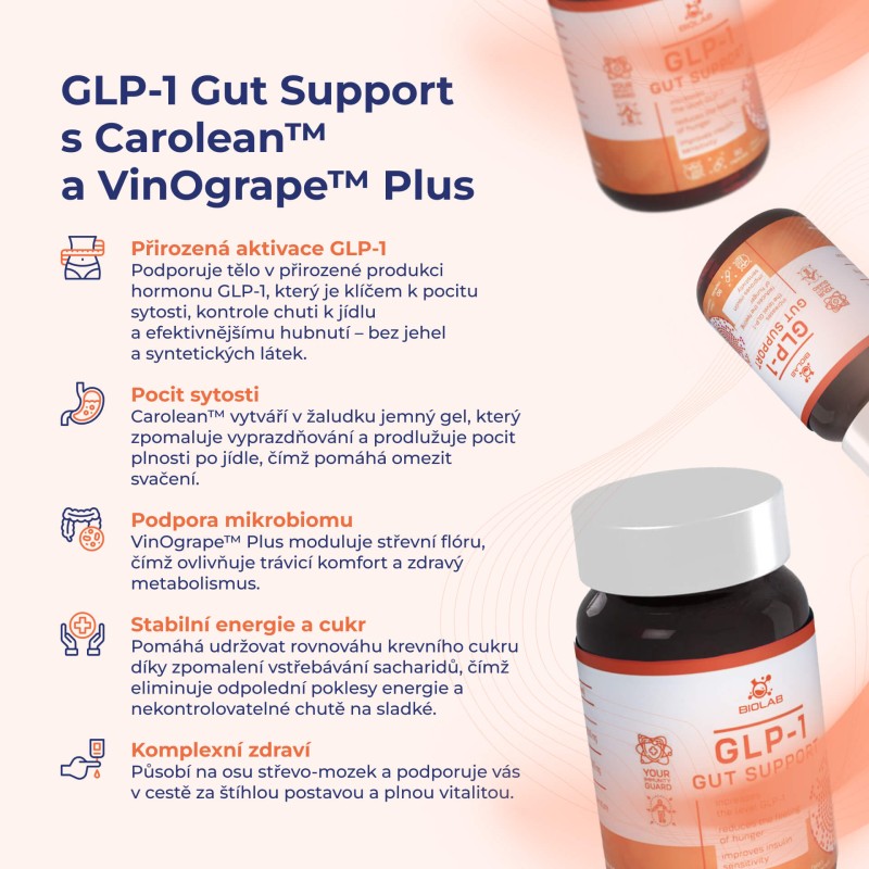 GLP-1 Gut Support, komplex Carolean™ a VinOgrape™ Plus, 90 kapslí