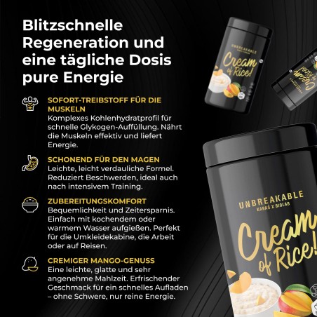 Cream of Rice, UNBREAKABLE Karaś x Biolab, Nahrhafte Reis-Mahlzeit mit Mangogeschmack, 1 kg