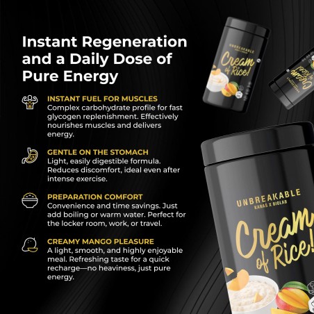 Cream of Rice, UNBREAKABLE Karaś x Biolab, barojoša rīsu maltīte ar mango garšu, 1 kg