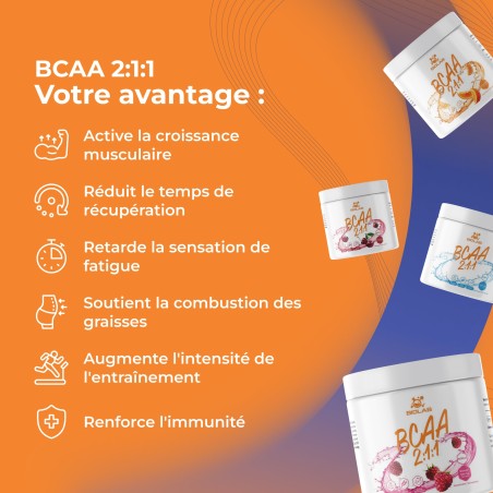 BCAA 2:1:1, complexe d'acides aminés à chaîne ramifiée en poudre 500g